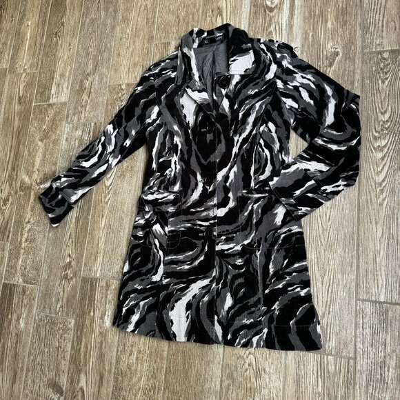 2/$18 SALE! C Concept Trench Coat Womens M Corduroy Black Gray 70s Style Trench - Picture 4 of 9